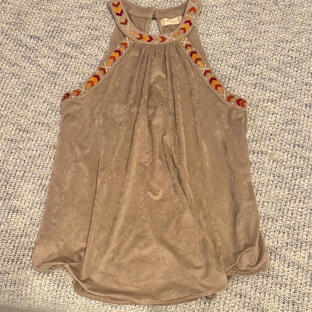Boho Halter Neck Altar'd State Tan Embroidered Tank Top size small